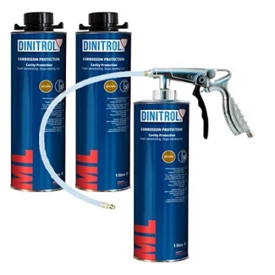 Immagine di Dinitrol ML3125 cavità Wax 3 x 1 litro lattine (con tappo a vite Schutz Style) e Spraygun