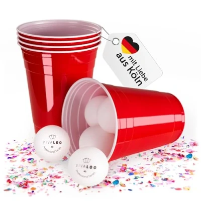 Immagine di VIVALOO Bicchieri Beer Pong Rossi in Plastica da Birra Riutilizzabili Gioco Birrapong 100 + 12 Palline