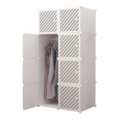 Immagine di XOKOTAKI Armadio Componibile, Scaffale Modulare, Componibile Porta Abiti per Casa, Portaoggetti Cameretta, 8 Moduli, 1 Barra, 140x70 cm, Colore Bianco