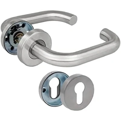 Immagine di Amig Set di maniglie con rosetta per porte Mod. 3RBX 140 x Ø19 mm Quadretto da 8 Design elegante e semplice Acciaio inossidabile argento opaco