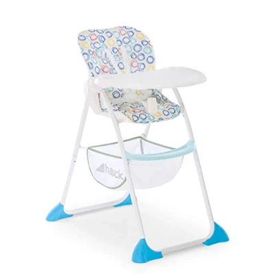 Immagine di hauck Seggiolone Pappa Sit N Fold Portatile da 6 Mesi fino a 15kg Pieghevole, Compatto con Vassoio e Schienale Regolabile Grande Cesto Portaoggetti Multicolore, Cerchi
