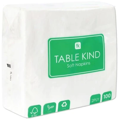 Immagine di Table Kind confezione da 100 tovaglioli bianchi morbidi, di qualità per feste, catering e uso quotidiano, ecologici, usa getta compostabili la casa, FSC, sostenibili