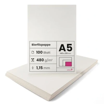 Immagine di Netuno 100 fogli cartone assorbente crema formato A5 148x 210 mm 1,15 480g cartoncino rigido per sottobiccieri birra base torte album coperture rilegatura beermat board cream