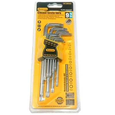 Immagine di Set Chiavi Torx a Brugola 9pz Medio Chiave Esagonali Stella Forma L dal T10 Fino T50 Materiale Acciaio+ABS