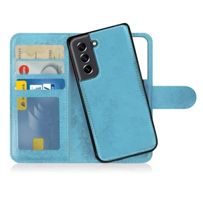 Immagine di MyGadget Cover per Samsung Galaxy S21 FE Custodia Libretto Magnetica Portafoglio Flip Wallet Case Porta Carte in Similpelle PU Removibile Blu Chiaro
