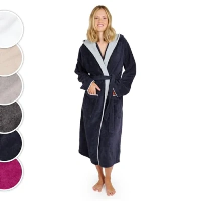 Immagine di Blumtal Accappatoio Donna Spugna con Cappuccio Cotone Foderato Morbida Certificato Oeko TEX® Dark ocean blue blu