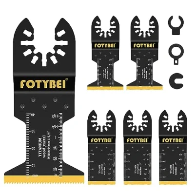 Immagine di Lame Utensile Multifunzione Titanio, 5 Pezzi Utensili Oscillanti Accessori per Legno, Plastica, Metallo, Compatibile con Fein, Dewalt, Makita, Parkside, Black&amp;Decker e altro ancora