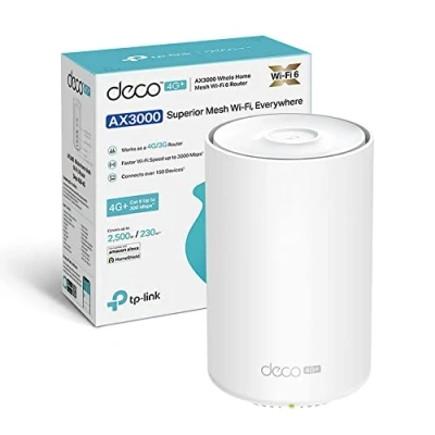 Immagine di TP Link Router 4G+ Mesh AX3000Mbps, Wi Fi 6 Dual Band, velocità Cat 6, Slot per Scheda SIM Nano, 3 Porte Gigabit, Mesh, HomeShield, Compatible con Alexa, Deco X50 4G(1 Pack)