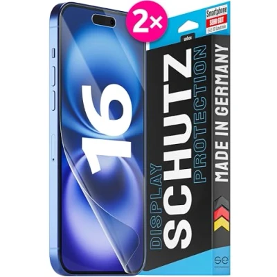 Immagine di se®, pellicola protettiva per iPhone 16, set da 2 pellicole in Germania, facile installare, senza polvere e bolle, TPU Apple Full Screen, 100% trasparente