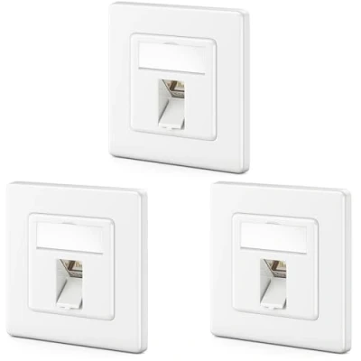 Immagine di deleyCON 3x Presa di Rete CAT7 1 Porta LAN Collegamento Dati a Incasso + Modulo Keystone CAT 7 Attacco Inclinato 45 RJ45 DSL Cavo Patch Installazione