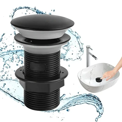 Immagine di Piletta Lavabo Bagno Senza Troppopieno, Valvola di Scarico Lavabo, Bidet Click Clack, per Universale 1 1/4“ Pollice (Nero)