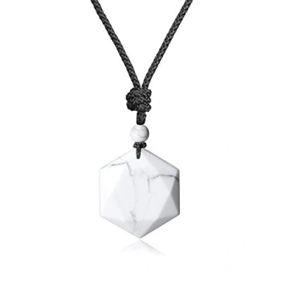 Immagine di COAI Collana Pendente con Esagrammo Stella di Davide in Howlite, Regolabile Ciondolo Pietre Benefiche