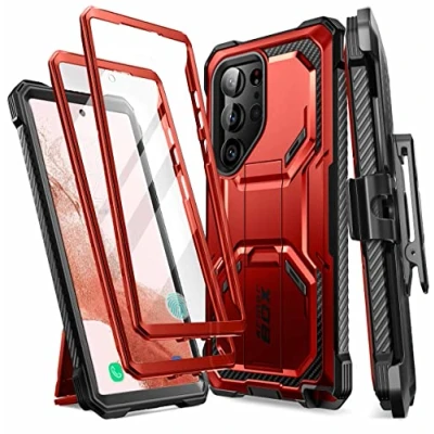 Immagine di i Blason Armorbox Custodia protettiva per Samsung Galaxy S23 Ultra 5G (versione 2023), telaio anteriore extra, robusta, con supporto, protezione lo schermo integrata (ruddy)