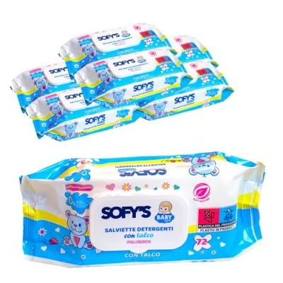 Immagine di DETERMONDO 432 Salviette Neonato Formula Idratante con Talco Profumate Senza Alcool Salviettine Detergenti Ipoallergeniche Divise in 6 Confezioni da 72 umidificate