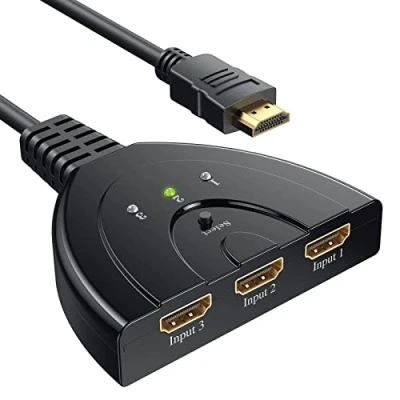 Immagine di GANA HDMI Switch Sdoppiatore Splitter (3 in 1 out) Supporta HD/1080p/3D, per HDTV, Xbox, PS3, PS4, Apple TV, Fire Stick (con Cavo)