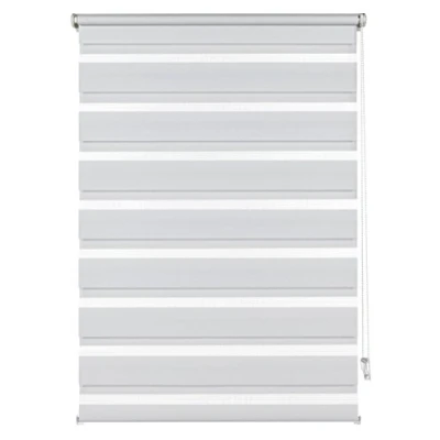 Immagine di Deco Company, 23 1004 Doppia Tenda a Rullo con morsetti, Doppio Rullo/Lato oscurato, Trasparentee e strisce opache, Tutte parti montaggio incluse, Bianco, 65 x 150 cm (LxA)