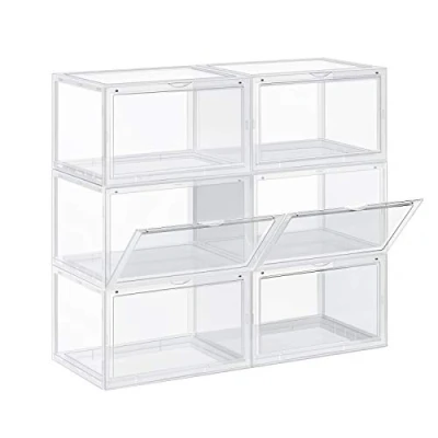 Immagine di SONGMICS Scatole portaScarpe, Set di 6 contenitori impilabili con anta in plastica, dimensioni fino a 46, 36 x 28 22 cm, trasparente LSP06CW
