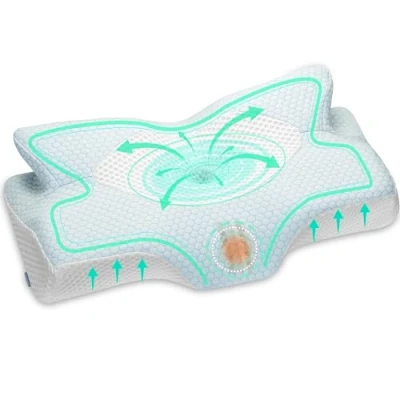 Immagine di Elviros Cuscino in Memory Foam Ortopedico Cervicale per Dolore al Collo Ergonomico alla Spalla di Sostegno del Collo, Blu, 53.8 x 11/9 33 cm