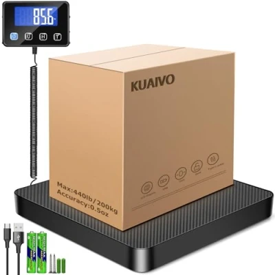 Immagine di bilancia postale, 200 kg x 10 g, display LCD ad alta precisione, per pacchi con funzione di tenuta e tara, bagagli, pacchi, magazzini, 2 batterie AAA cavo ricarica inclusi