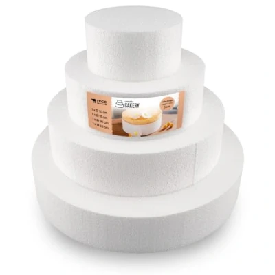 Immagine di MCE Commerce Set di Torte in polistirolo, 4 Piani, Altezza 5 cm, 10 15 20 25 EPS, Bianco, 25x15cm