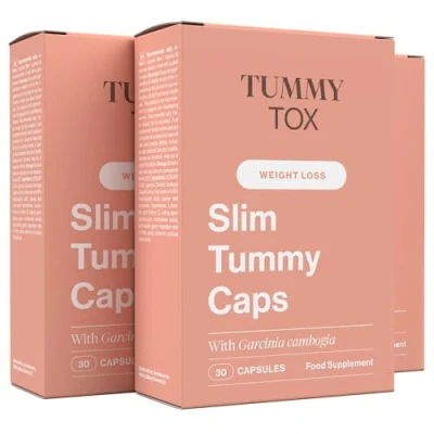 Immagine di Slim Tummy Caps Garcinia Cambogia 417 mg con aggiunta di Vitamina C E Cromo 90 capsule per giorni book Gratis Tox