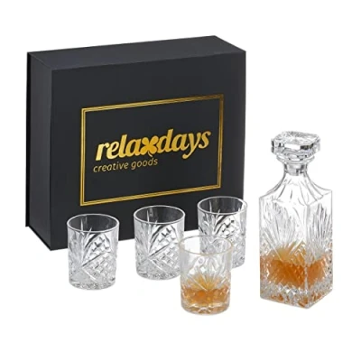 Immagine di Relaxdays Set da Whisky, Caraffa 800 ml, 4 Bicchieri 310 Decanter Cognac, Confezione Regalo, Trasparente