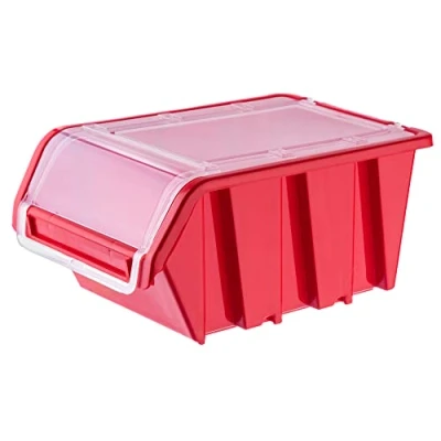Immagine di KADAX scatola impilabile con coperchio, in plastica PP, portaoggetti, diverse dimensioni e colori, patta per parete degli attrezzi (rosso, 1 pezzo, 230 x 160 mm)