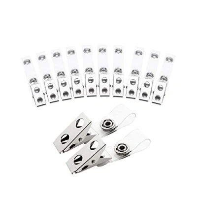 Immagine di Fushing 150 Pezzi Clip Metalliche con Cinghie in PVC Trasparente per Carte d&#039;identità e Supporti Badge