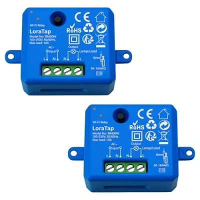 Immagine di LoraTap Interruttore WiFi Mini, Ricevitore 2500W 10A, Controllo Remoto via App Smart Life, Compatibile con Alexa e Google Assistant per Vocale, Casa Intelligente, Set di 2