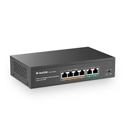Immagine di mokerlink Switch Poe 4 Porte, 2 Porte Uplink, 78W ad Alta Potenza, Supporto IEEE802.3af/at, Fanless Metal Plug &amp; Play Poe+
