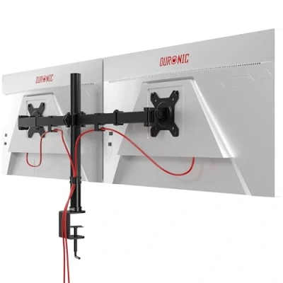 Immagine di Duronic DM152 BK Supporto scrivania per 2 monitor 13 27 8 kg braccio Altezza regolabile Inclinazione 15/+15, rotazione 180, 360 VESA 75/100