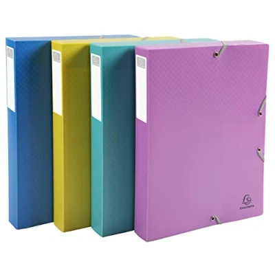 Immagine di Exacompta Cod. 59190E Confezione da 4 Cartelle per progetti dorso 40mm Forever® Young Polipropilene riciclato F.to esterno 25x33cm A4 Colori assortiti : blu, viola, giallo, turchese