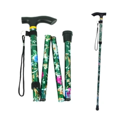 Immagine di Bastone per Anziani Pieghevole, da Passeggio flessibile Pieghevole Floreale verde Estensibile donna bastoni camminare Canna di alluminio Regolabile in Altezza