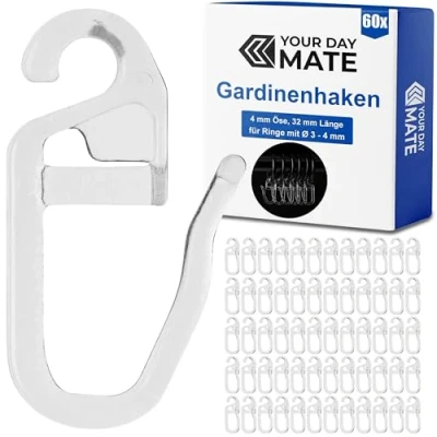 Immagine di 60 x Ganci Tenda con Occhielli da 4 mm, per Anelli Tende Fino a Ø Trasparente, Binari e Bastoni Tende, Gancetti Accessori