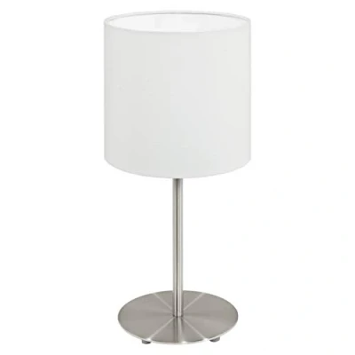 Immagine di Eglo Lampada da Tavolo Pasteri a 1 Luce, in Tessuto, Attacco E14. con Interruttore, Altezza 27.5 cm, Acciaio e Nichel Opaco, Bianco