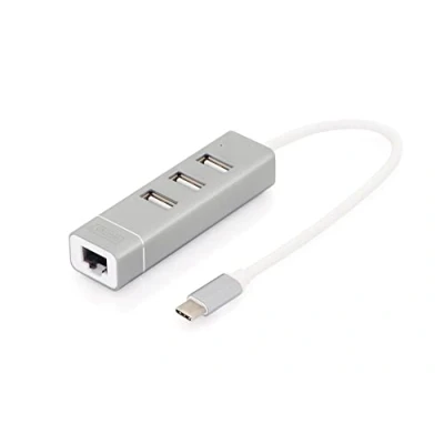 Immagine di Digitus DA 70253 3+1 Porte Hub USB 2.0 Con spina C, Contenitore in alluminio, convertitore incorporato, metallo Alluminio
