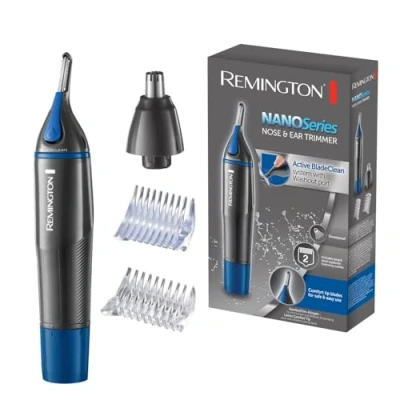 Immagine di Remington Rifinitore Multiuso Taglia Peli Naso e Orecchie, per Sopracciglia Inclusi 2 Pettini di Fissaggio + Accessorio Taglio Rotante, Pulizia Facile Veloce, NE3850