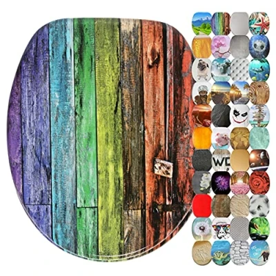 Immagine di Sanilo Sedile WC con chiusura ammortizzata, grande scelta di belli copriwater da legno robusto e alta qualità (Arcobaleno)
