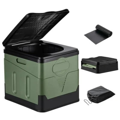 Immagine di Toilette portatile da campeggio, WC pieghevole con coperchio, per adulti, portatile, auto, escursionismo, viaggi, spiaggia, canottaggio (verde)