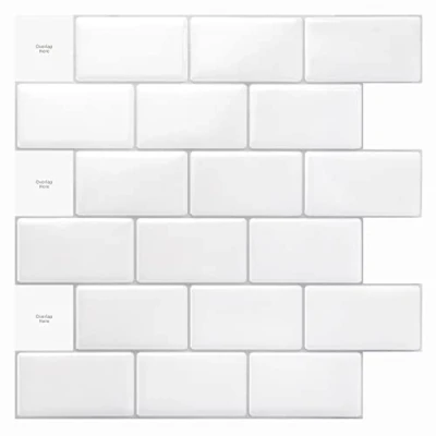 Immagine di Art3d 10 fogli di piastrelle adesive per paraschizzi da cucina, 30 x cm, colore bianco brillante (con stucco)