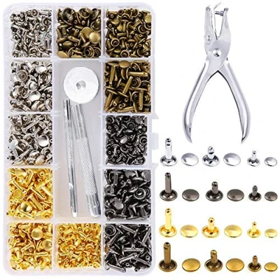 Immagine di Yongbest Rivetti in Pelle,360 Set 6mm/8mm/12mm Doppio Testa Borchie Metalliche Bottoni a Rivetto per Cuoio Cintura Borse Pelle(4 Colori)