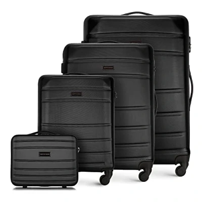 Immagine di WITTCHEN Valigia da viaggio Bagaglio a mano cabina rigida in ABS con 4 ruote girevoli Serratura combinazione Maniglia telescopica Globe Line Set di valigie Nero