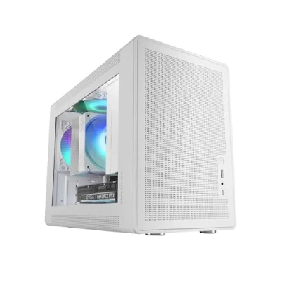 Immagine di MARS Gaming MC XPS, Case MicroATX Ultrapcompatta, Vetro Temperato + Pannelli Mesh, Ventola FRGB 120mm, Tecnologia Raffreddamento Supporto Dual PSU ATX e SFX, Mini Tower PC USB C, Bianco