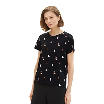 Immagine di TOM Tailor CREW NECK Print Tshirt con stampa, Donna, Taglia: XS, Black design