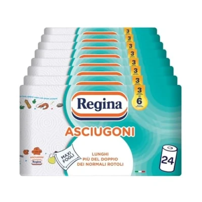 Immagine di Asciugoni Regina Carta Cucina Confezione da 24 Rotoli a 2 veli 85 strappi per rotolo* Maxi Fogli più Grandi e Assorbenti 100% certificata FSC®
