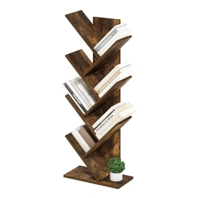 Immagine di Furinno Tree Bookshelf Libreria ad albero da terra a 7 livelli, Pino Ambrato