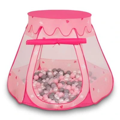 Immagine di SELONIS Tenda 105X90cm/100 Palline Castello con Colorate per Bambini, Rosa:Perla/Grigio/Trasparente/Rosa Chiaro