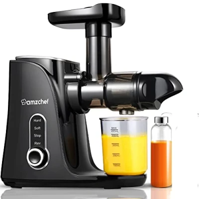 Immagine di AMZCHEF Spremiagrumi frutta e verdura con 2 modalità di velocità Slow Juicer bottiglia portatile tazze Senza BPA Cold Press LED intelligente funzione inversione Nero
