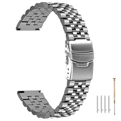 Immagine di Kai Tian Cinque Perle Conico Cinturino Orologio Donna Uomini Watch Band 20mm Acciaio Inossidabile Ingegnere Bracciale Doppio Fibbia Argento