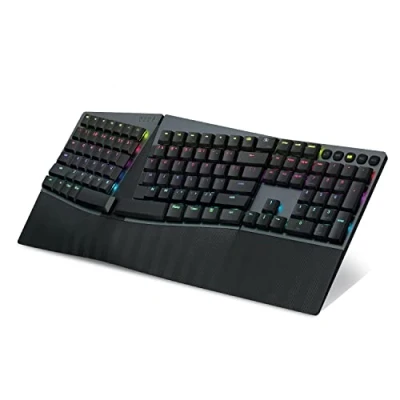 Immagine di Perixx PERIBOARD 835BR Tastiera meccanica ergonomica retroilluminata RGB senza fili, interruttore tattile marrone, tasti programmabili, compatibile con Windows/Mac OS X, US QWERTY, 12267